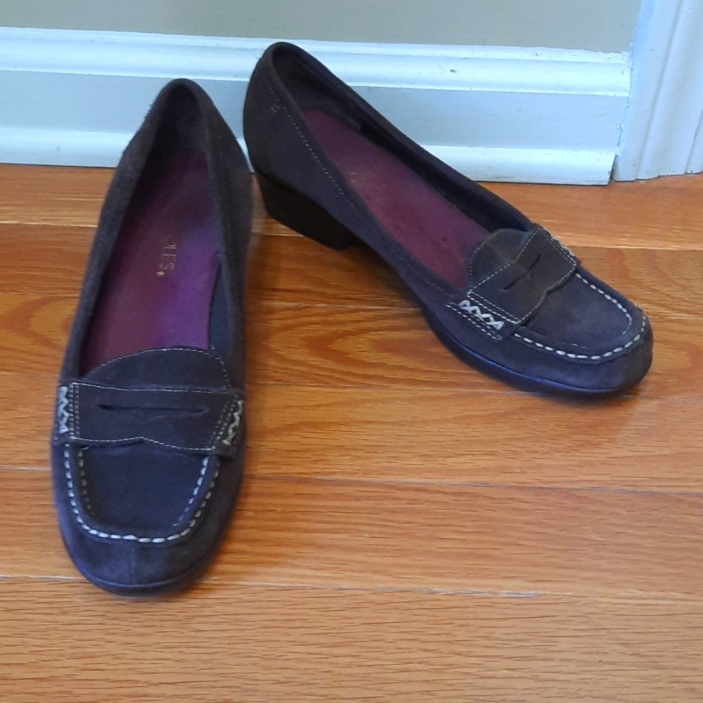 Brown suede moccasin shoes